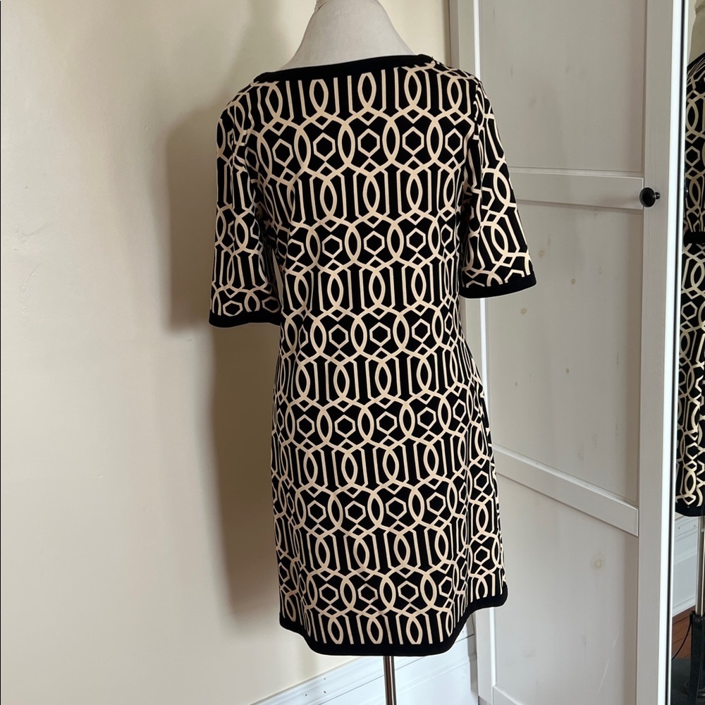 Jude Connally M | Black Beige Geometric Chain Link Print Knit Dress Made in USA - Picture 6 of 8